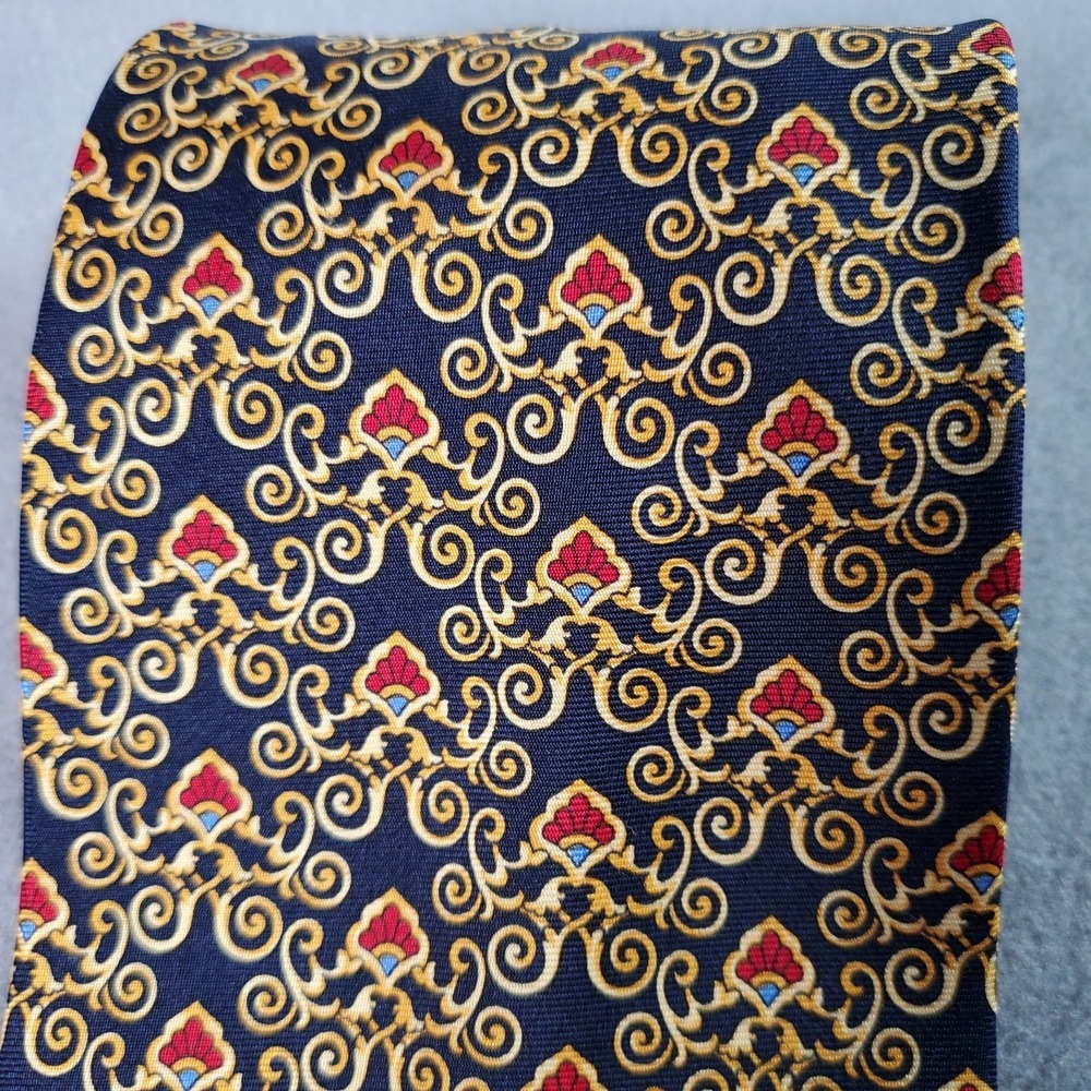 VTG Paolo Gucci Tie Mens Navy Gold Silk Made Italy Baroque Medallion Luxury 80s - Picture 3 of 7